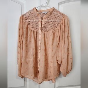 💣 5 For $20 Lucky Brand Pink Relaxed Blouse with Mandarin Collar
